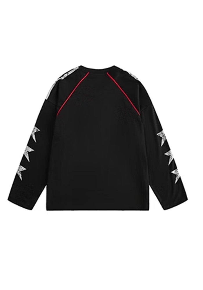 【BLACK BB】Number initial logo design star side long sleeve T-shirt  BK0049