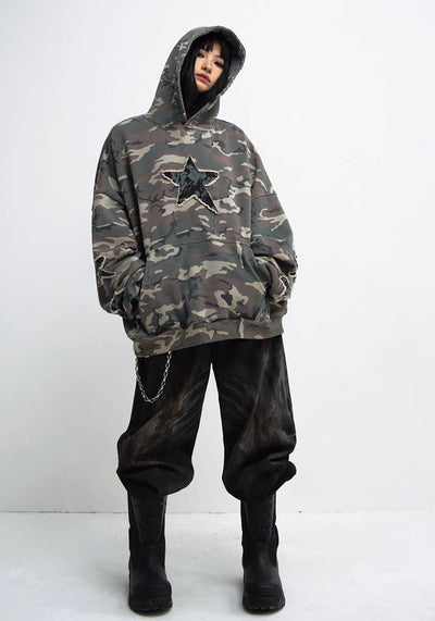 【People Style】Simple balance camouflage pattern color over star hoodie  PS0038