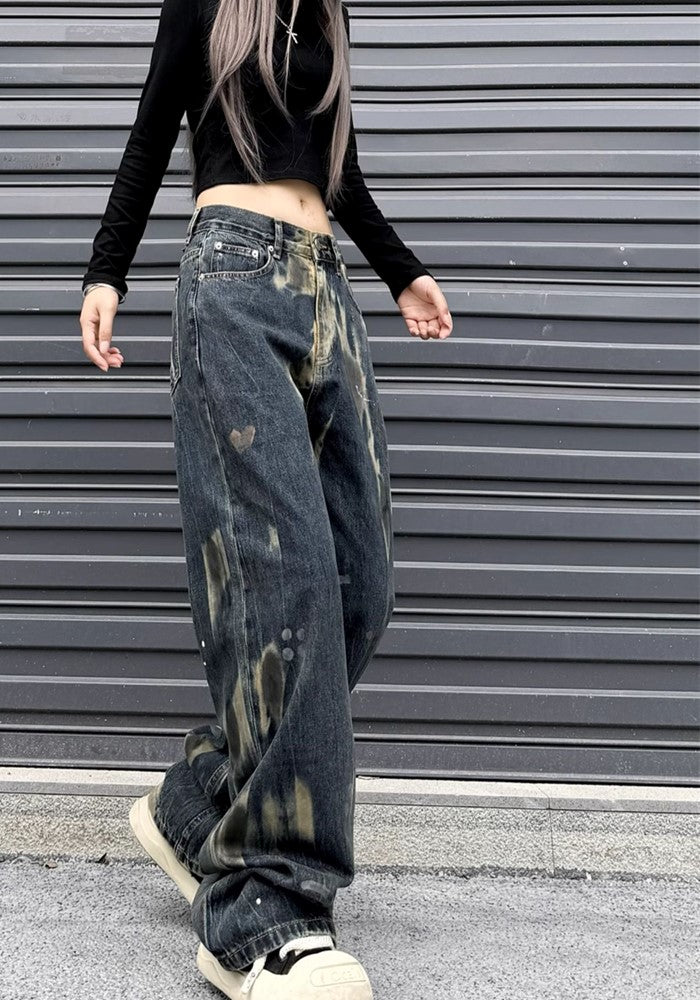 【W3】Point Wash Color Wild Street Denim Pants  WO0083