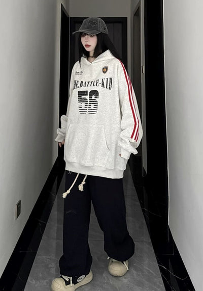 【W3】Front number initial design sporty style hoodie  WO0088