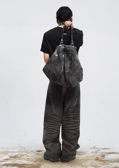 【People Style】Dull basic color black wide silhouette denim pants  PS0030
