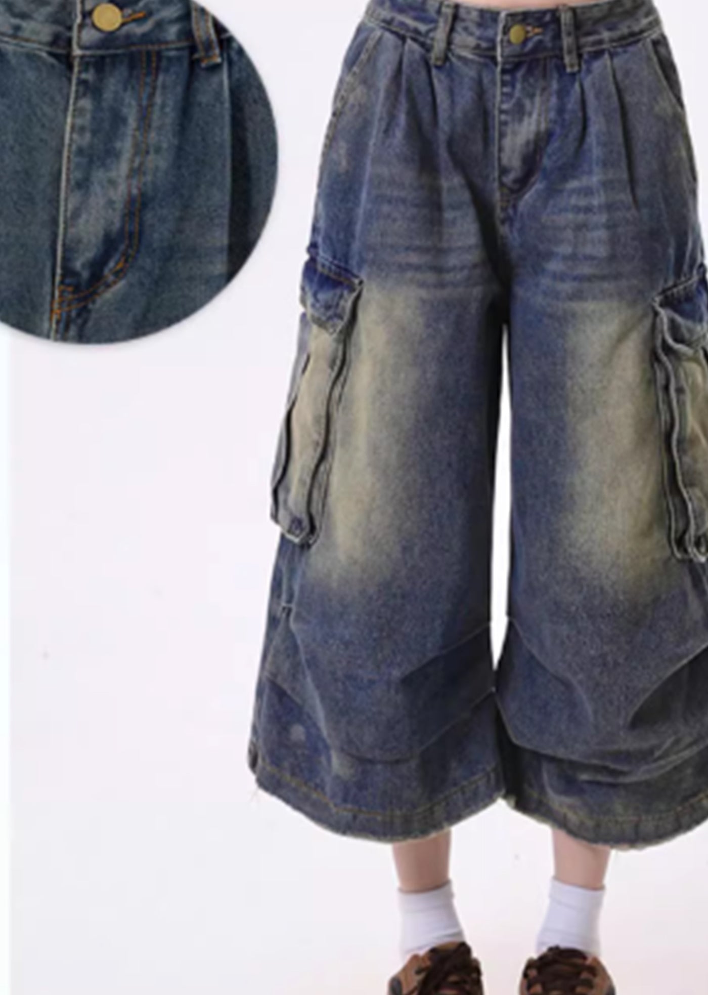 【Rayohopp】Dull wash wide silhouette denim shorts  RH0131