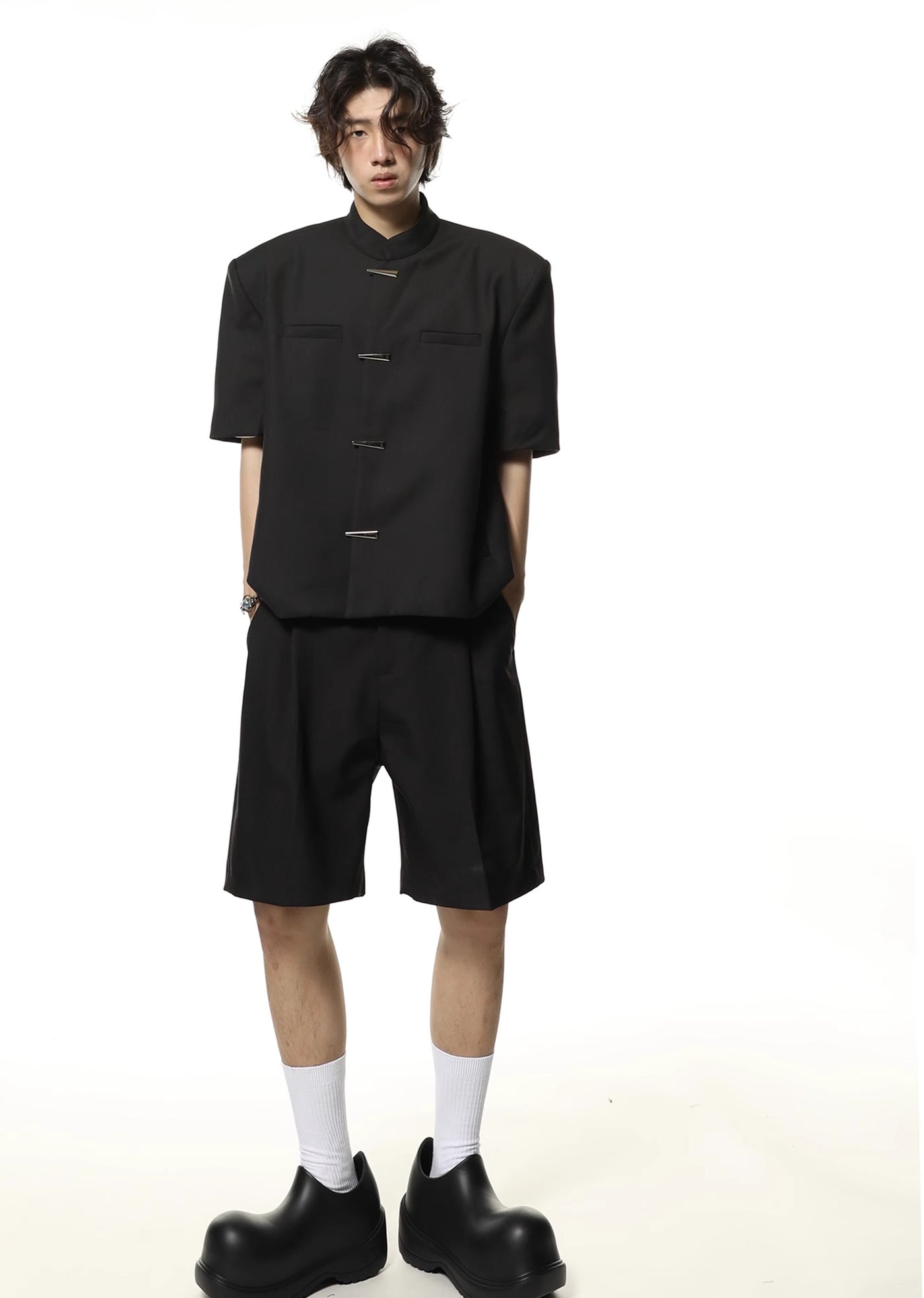 【Future Boy】Silver patchwork simple design mode short sleeve shirt  FB0008