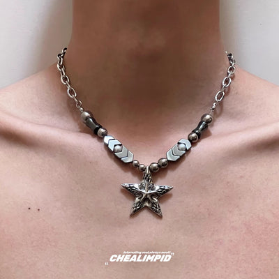 【CHEALIMPID】One-point star design grunge arrangement style necklace  CL0001