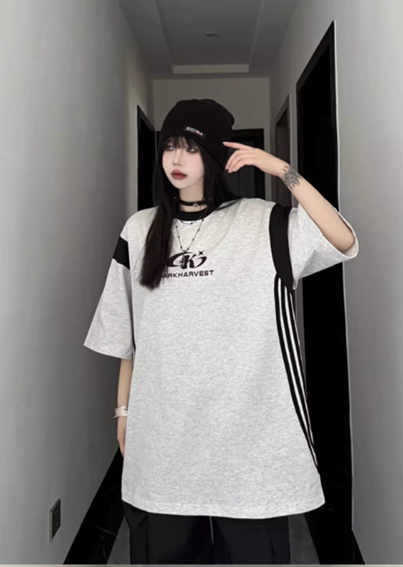 【W3】Double coloring side line design short sleeve T-shirt  WO0050