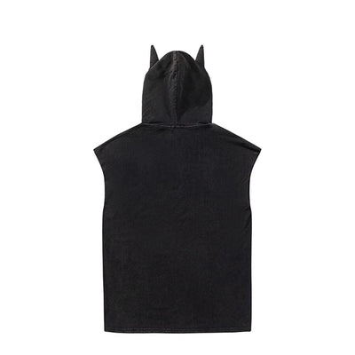 【From Mars】Front Cat Illustration Devil Hoodie Style Sleeveless  FS0002