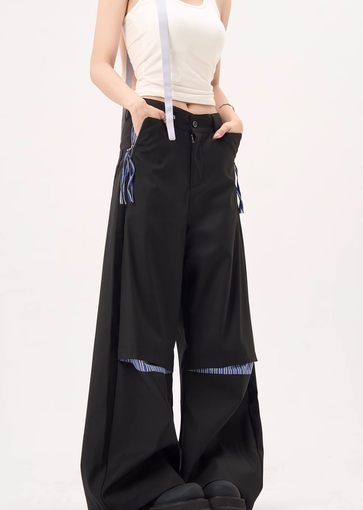 【MAXDSTR】Slash border design slit slacks wide pants  MD0175