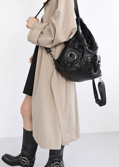 Double Pocket Design Faux Leather Grunge Bag  HL3076