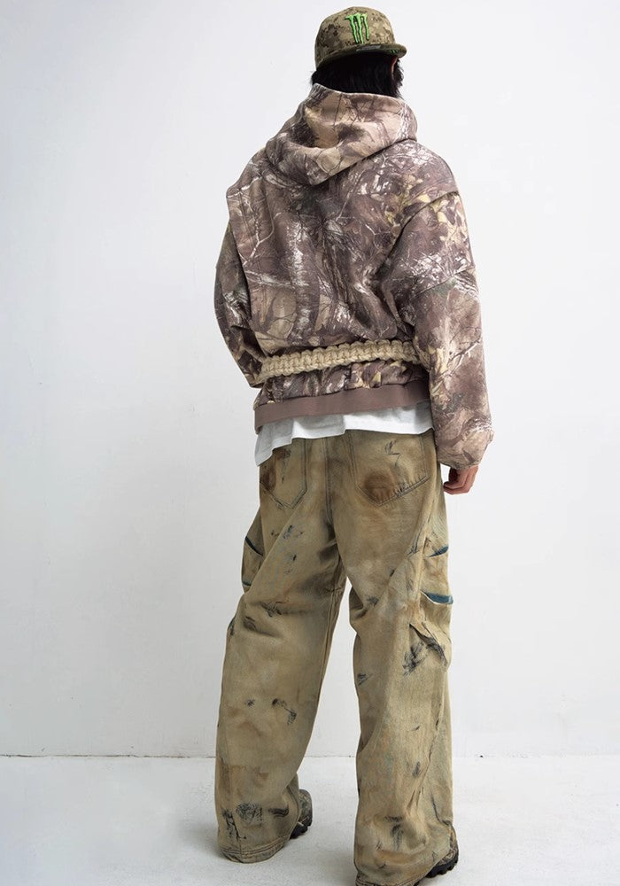 【People Style】Leaf Random Design Wide Over Mode Street Hoodie  PS0037