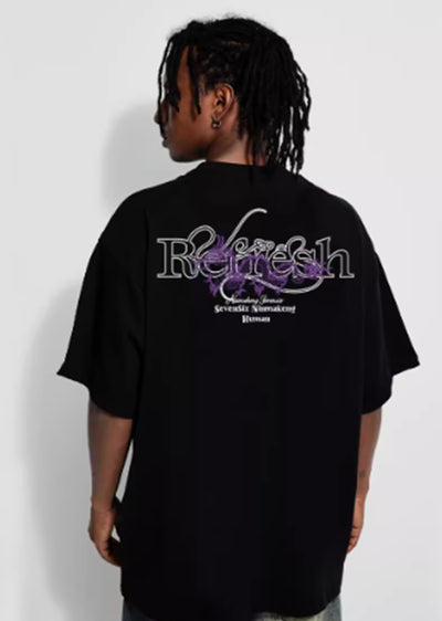 [Niuma Keng] Back initial print purple design short sleeve T-shirt NK0007
