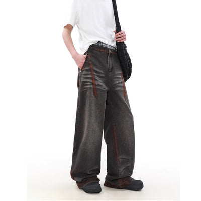 【MR nearly】washed rust color design loose wide leg pants  MR0084