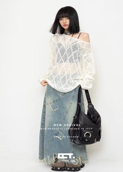 【ZERO STORE】Random dull wash wide silhouette denim skirt  ZS0051