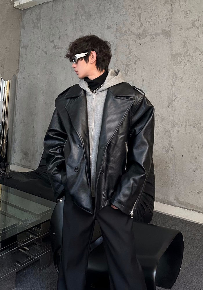 【MARTHENAUT】High leather simple design wide over jacket  MH0054