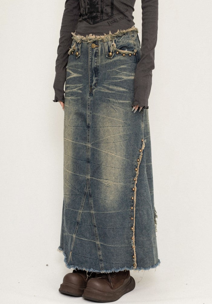 【ZERO STORE】Tight silhouette washed denim design skirt  ZS0059