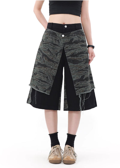 【MR nearly】Double fabric gimmick design grunge denim shorts  MR0106