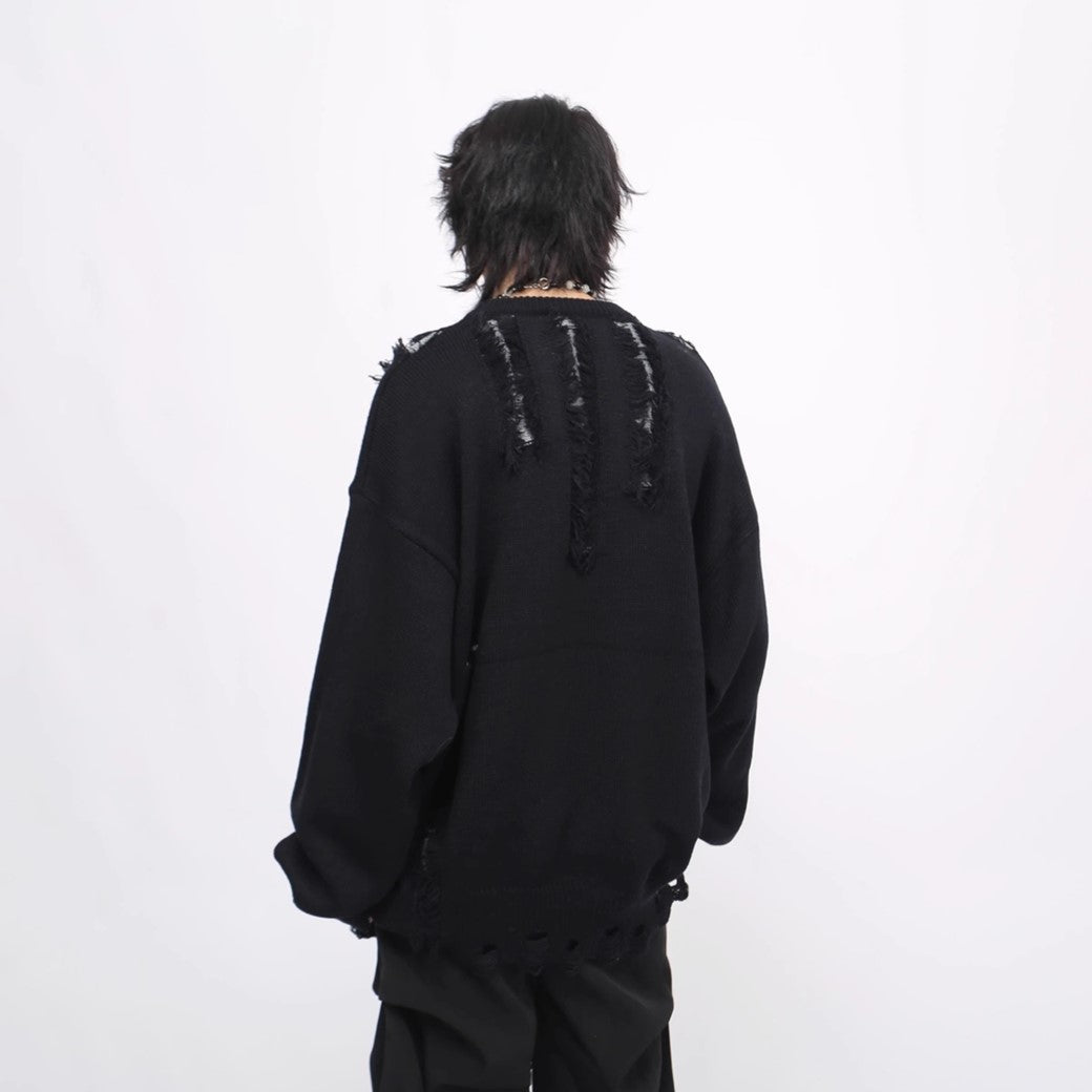 【Mz】Mid-length distressed simple design over-knit  MZ0033