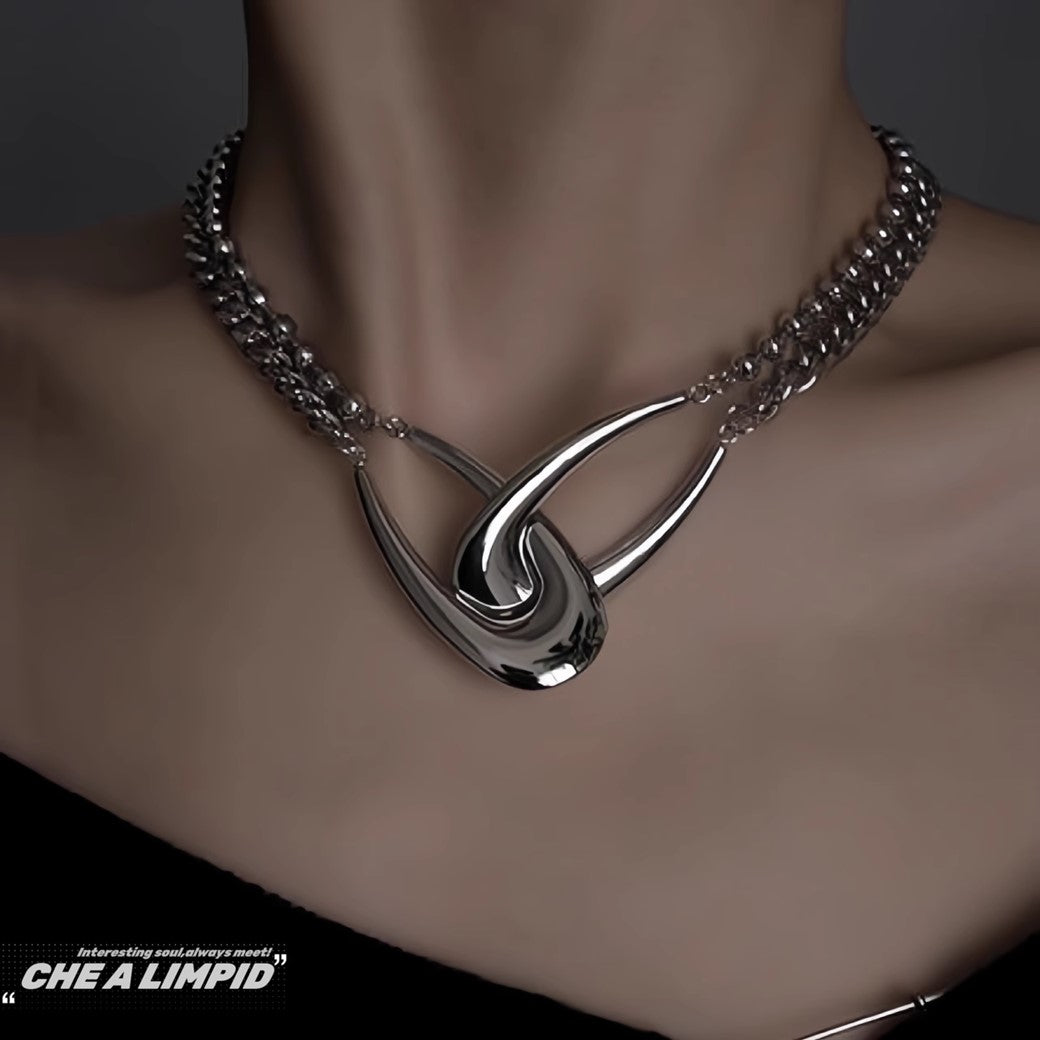 【CHEALIMPID】Double cross booking safety pin style silver necklace  CL0002