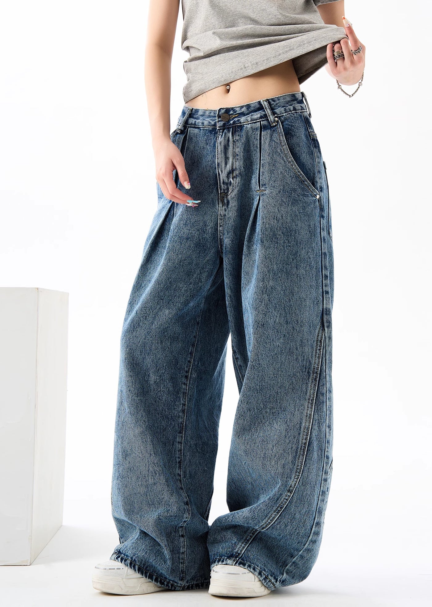 【H GANG X】Gimmick tuck over wide straight silhouette denim pants  HX0070