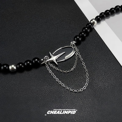 【CHEALIMPID】One-point cross design black pearl ring necklace  CL0006