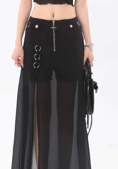 【ROY11】See-through design flared over silhouette black skirt  RY0012