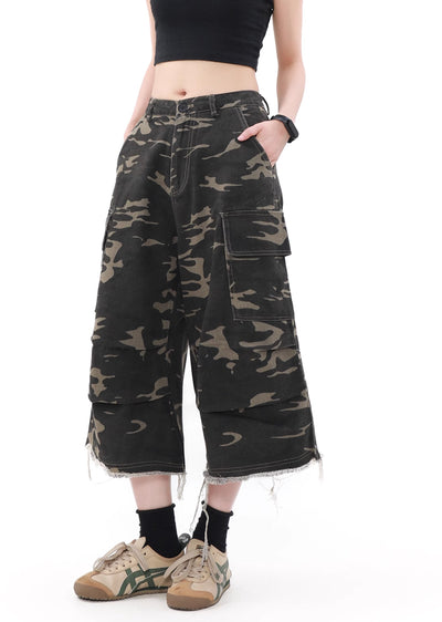 【MR nearly】Long length design grunge style camouflage cargo pants  MR0104