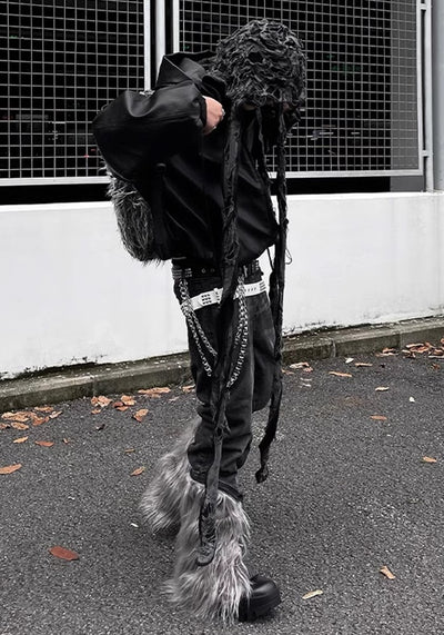 【DARKFOG】Faux fur design fur break wide flare denim pants  DF0036