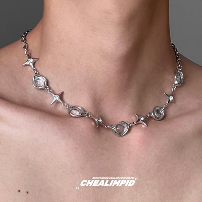 【CHEALIMPID】Cross Marble Point Design Silver Necklace  CL0005