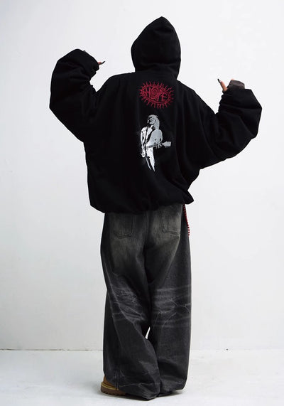 【People Style】One point grunge star design oversized silhouette hoodie  PS0041