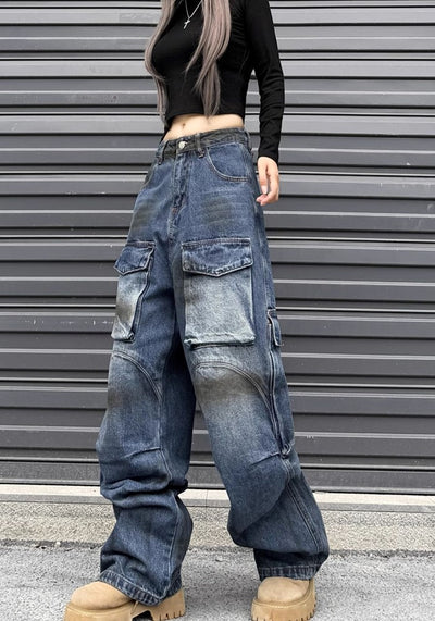 【W3】Wild dull wash muddy design denim pants  WO0087