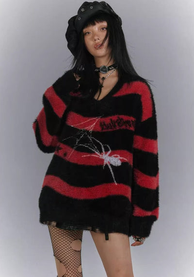 【YUKAHOUSE 】Subculture style spider design red border knit  YO0013