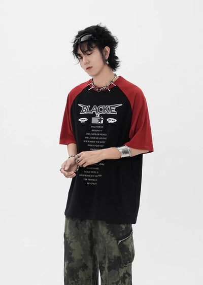 【NIHAOHAO】Multiple initial double color design bicolor silhouette short sleeve T-shirt  NH0140
