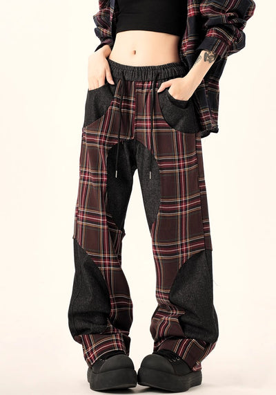 【H GANG X】Multi-wave check design Y2K sweatpants  HX0089