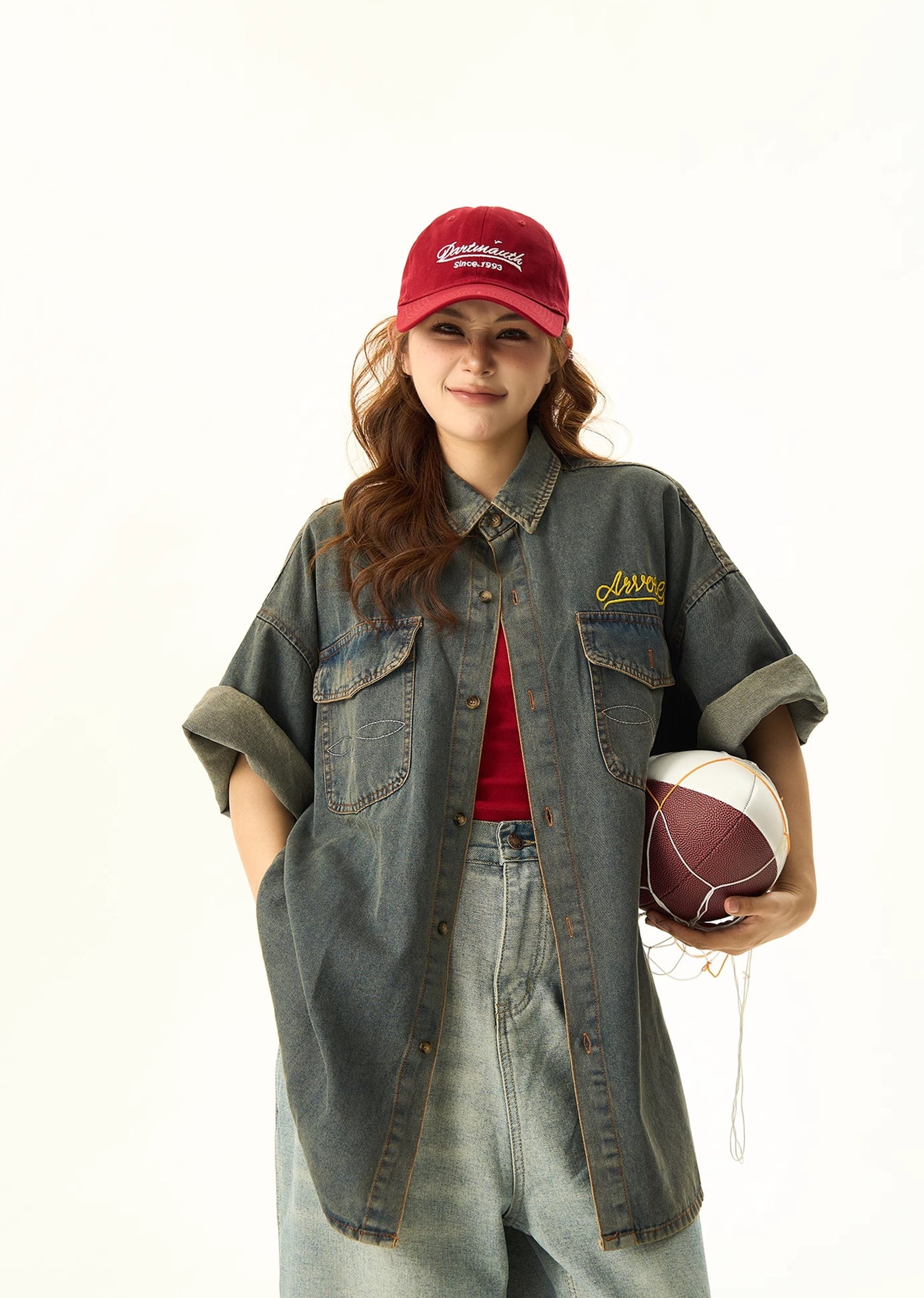 [H GANG X] Dull vintage color over silhouette denim shirt HX0035