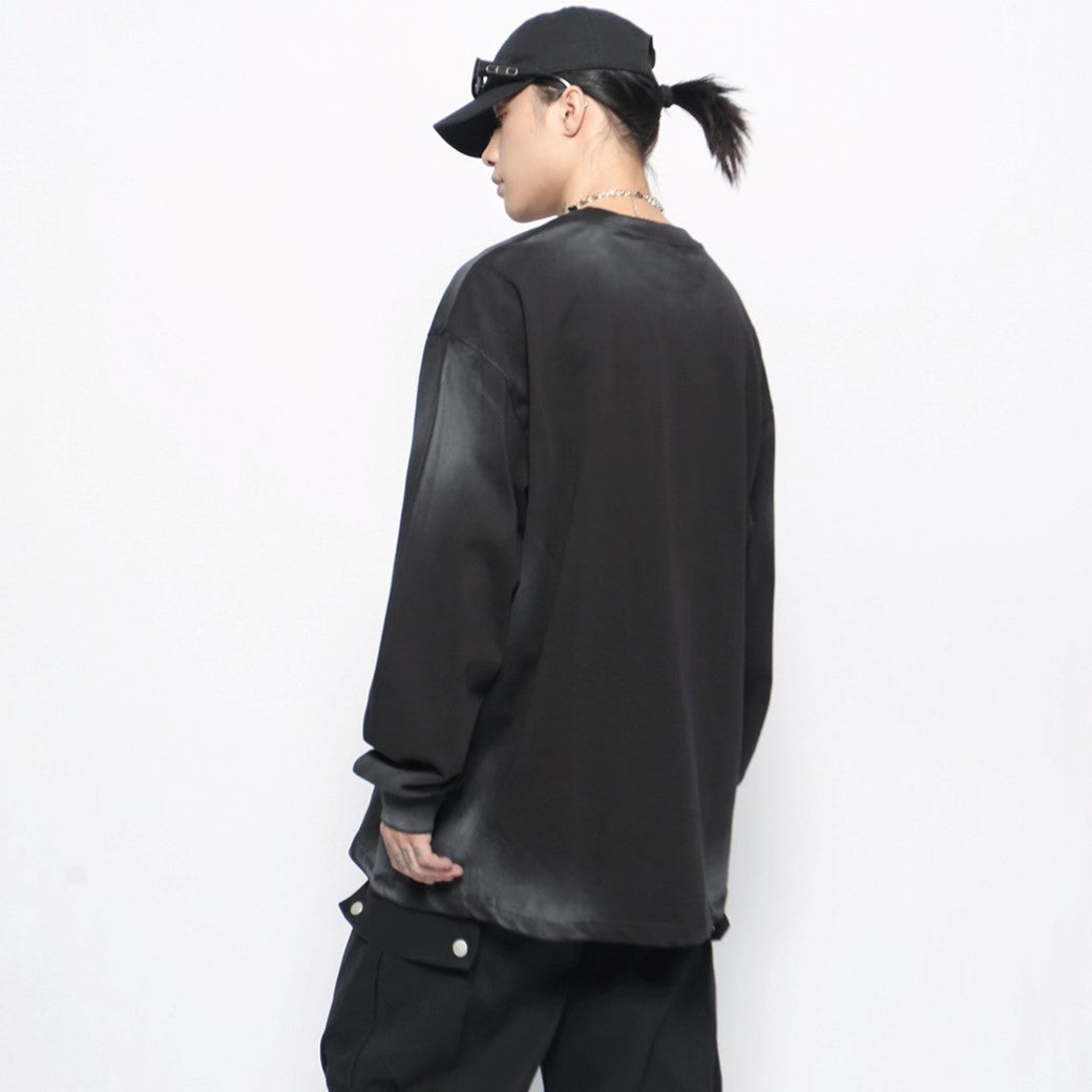 【Mz】Random wash front initial design over long sleeve T-shirt  MZ0049