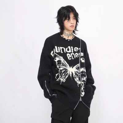 【Mz】One-point zip space-time distortion butterfly design knit  MZ0034