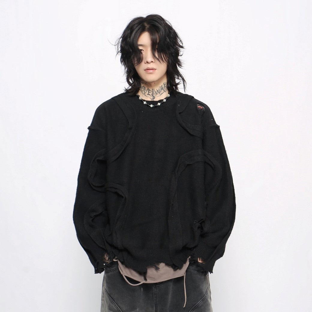 【Mz】Wave line silhouette design loose style knit sweater  MZ0044