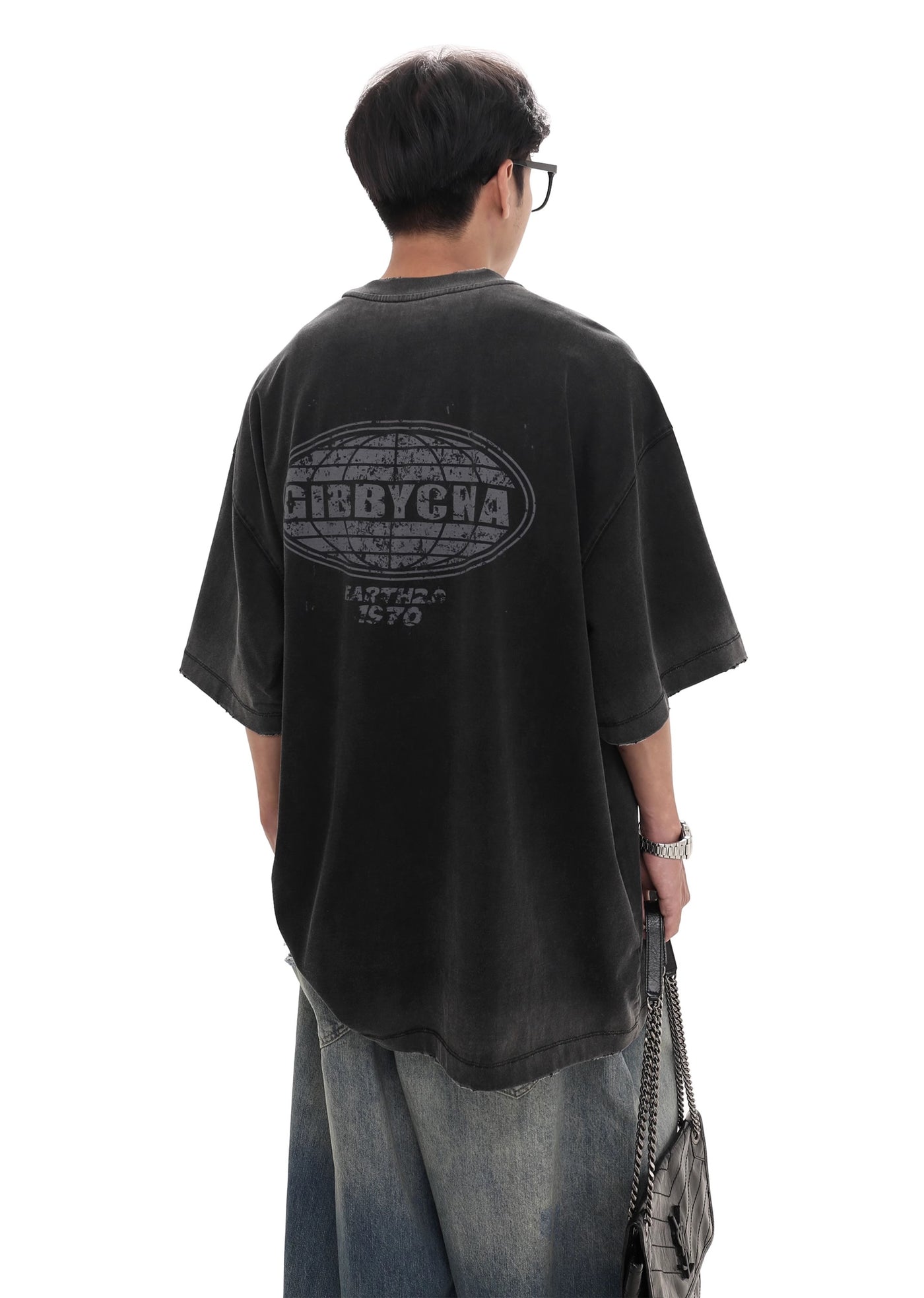 【GIBBYCNA】Line wash processed one point logo short sleeve T-shirt  GC0010