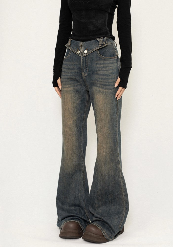 【ZERO STORE】Grunge dull wash processing flared silhouette classic denim pants  ZS0061