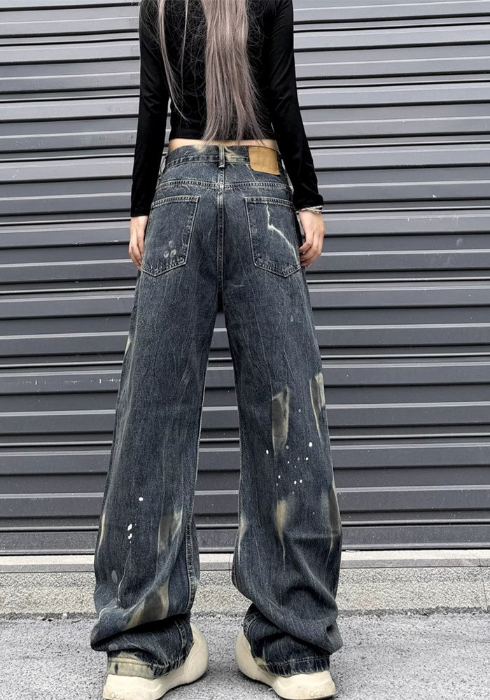 【W3】Point Wash Color Wild Street Denim Pants  WO0083