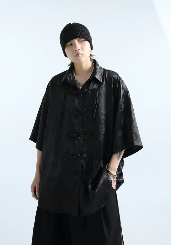 【GRNL】Chinese style design rough silhouette short sleeve shirt  GN0001