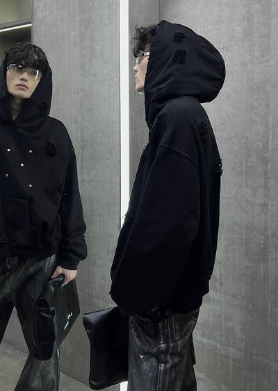 【SOULWORKER】Fully damaged Kusumin base color oversized silhouette hoodie  SW0028