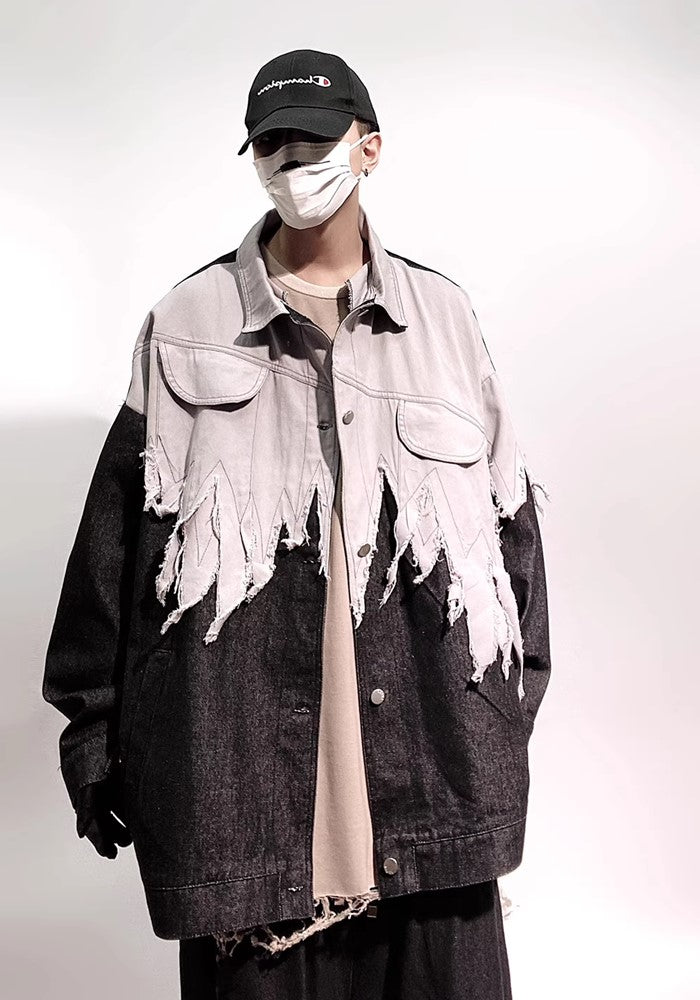 【UUCSCC】Gradient-style distressed monotone design denim jacket  US0070