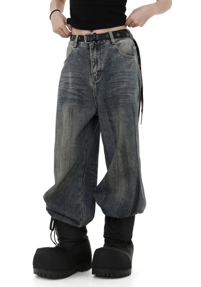 【GIBBYCNA】Mid-wash vintage denim wide pants  GC0033