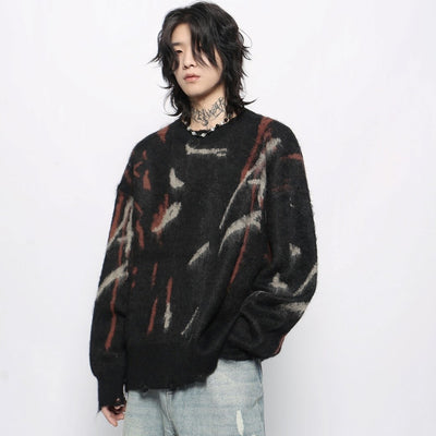 【Mz】Dark multi-color design mohair silhouette knit sweater  MZ0039