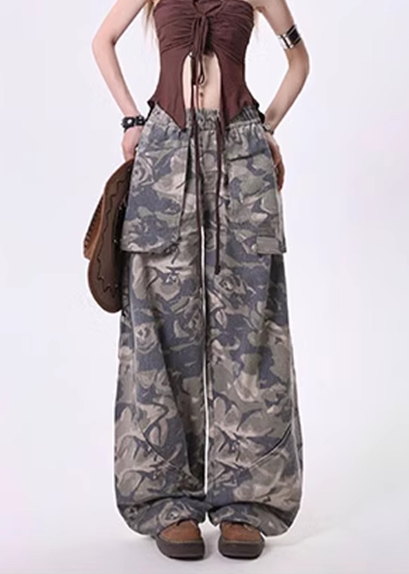 【Rayohopp】Light camo spiral design acid wide pants  RH0126