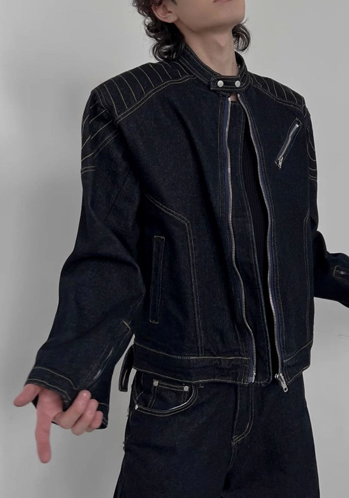 【SOULWORKER】Tight fit silhouette mode style black jacket  SW0034