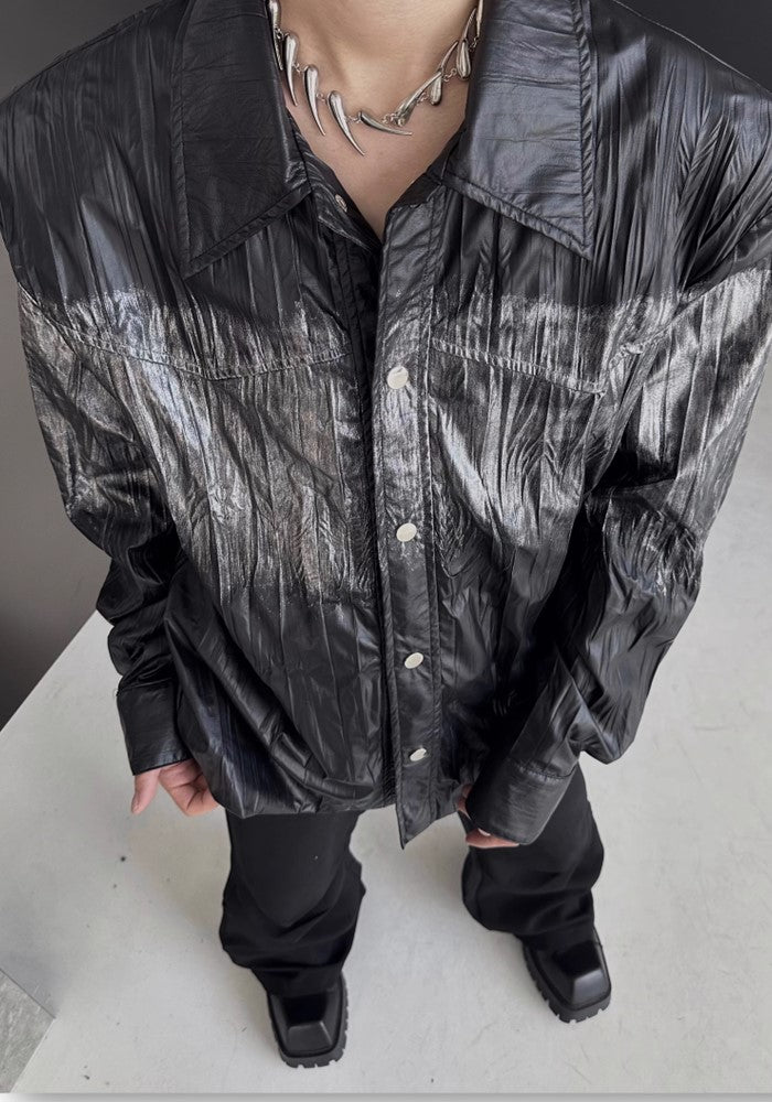 【MARTHENAUT】Monotone double color mode style loose long sleeve shirt  MH0042