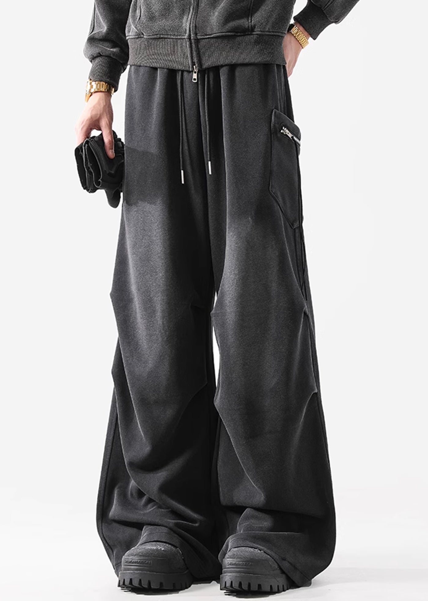 【ACRARDIC】Washed wide silhouette dark sweat cargo pants  AI0023