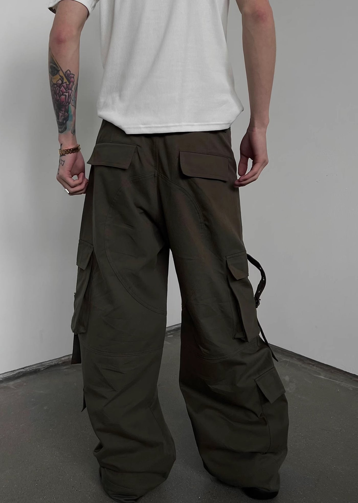 【SOULWORKER】Side suspender design wide style loose cargo pants  SW0029