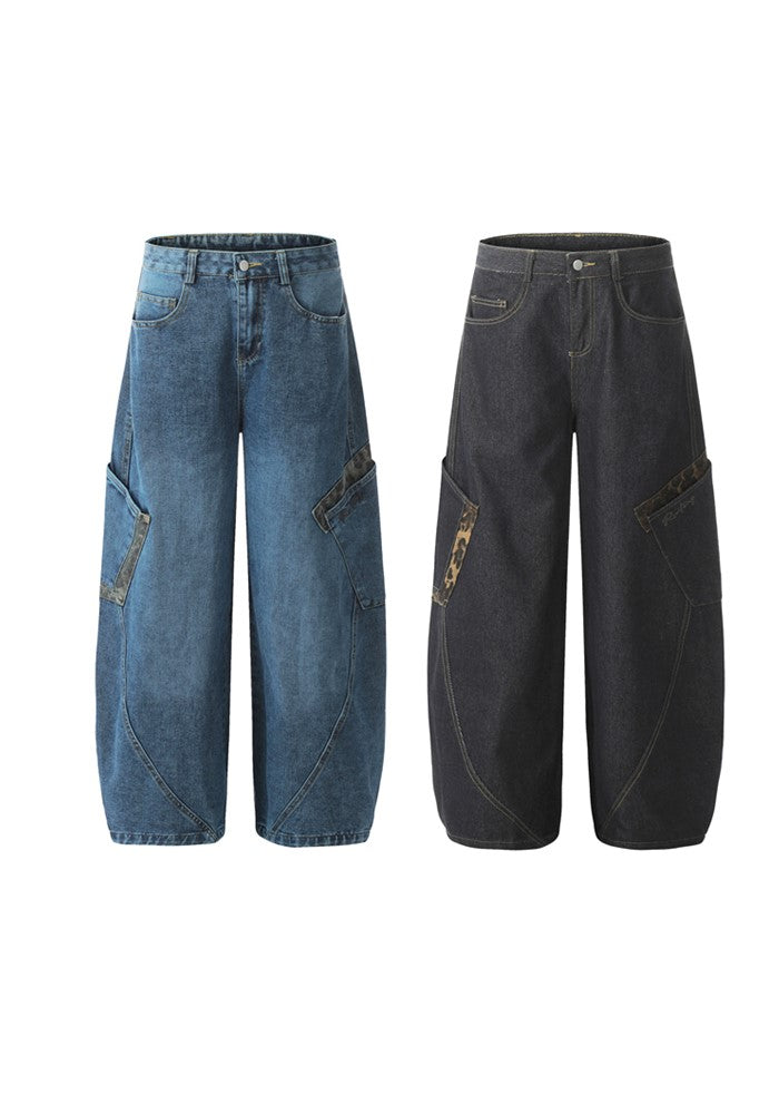 【Apocket】Balloon style wide silhouette side big pocket denim pants  AK0041